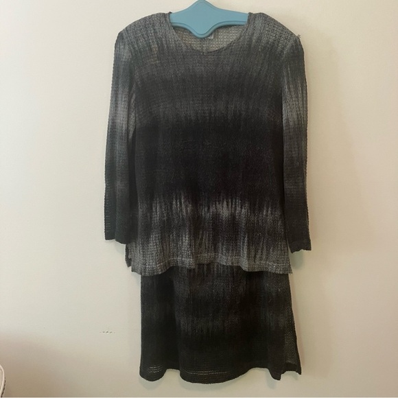 VTG Lisa Lelou Gray Sz. L Open Knit Gauze Sweater Skirt Set Sheer Mesh Grunge - Picture 1 of 16